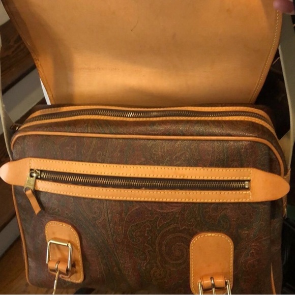 ETRO Red Paisley Crossbody Messenger Shoulder Bag Leather Coated Canvas ITALY - Picture 8 of 17